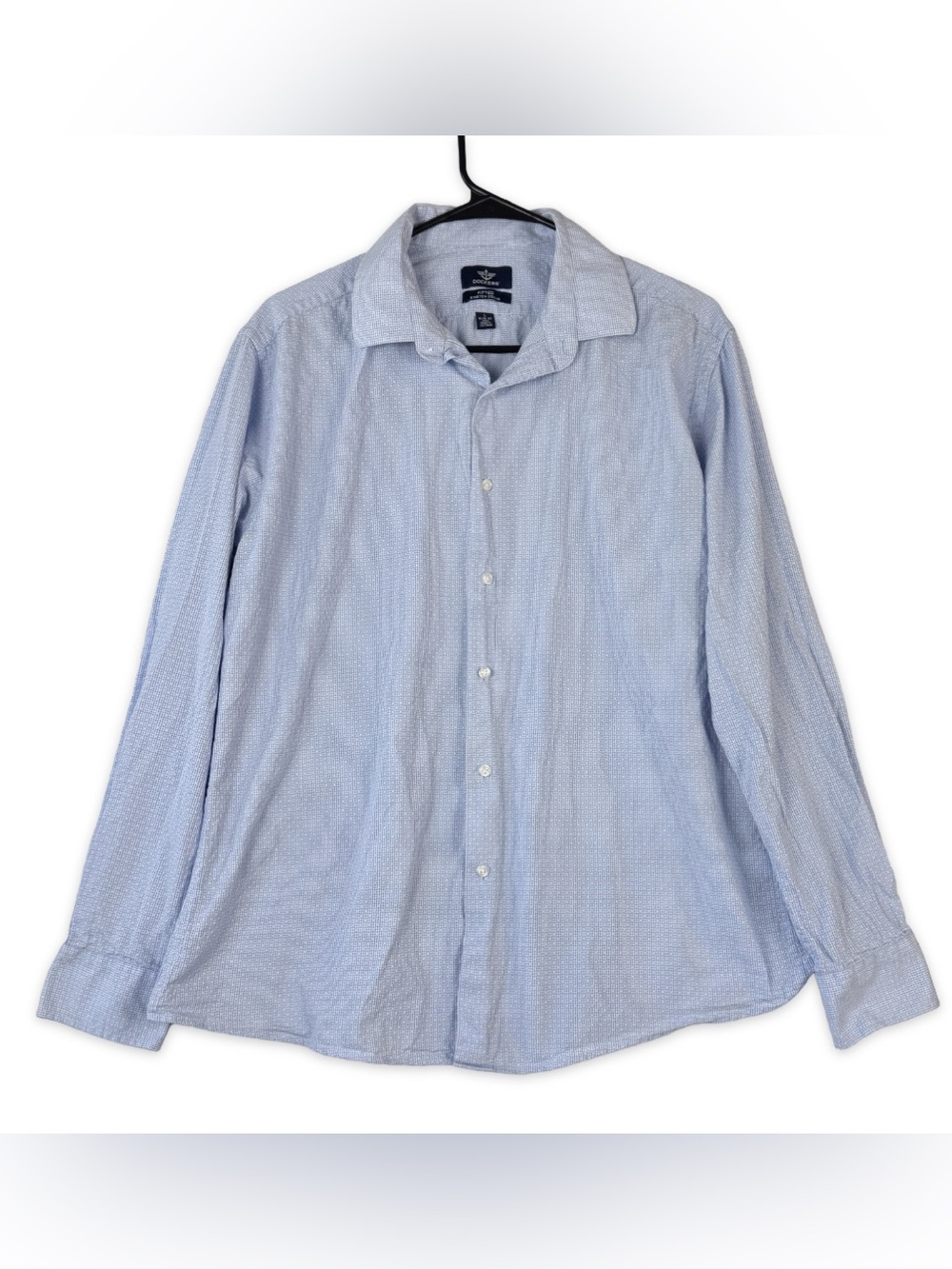 Dockers Fitted Stretch Collar Button Shirt Mens L 16-16.5 34/35 Blue White LS